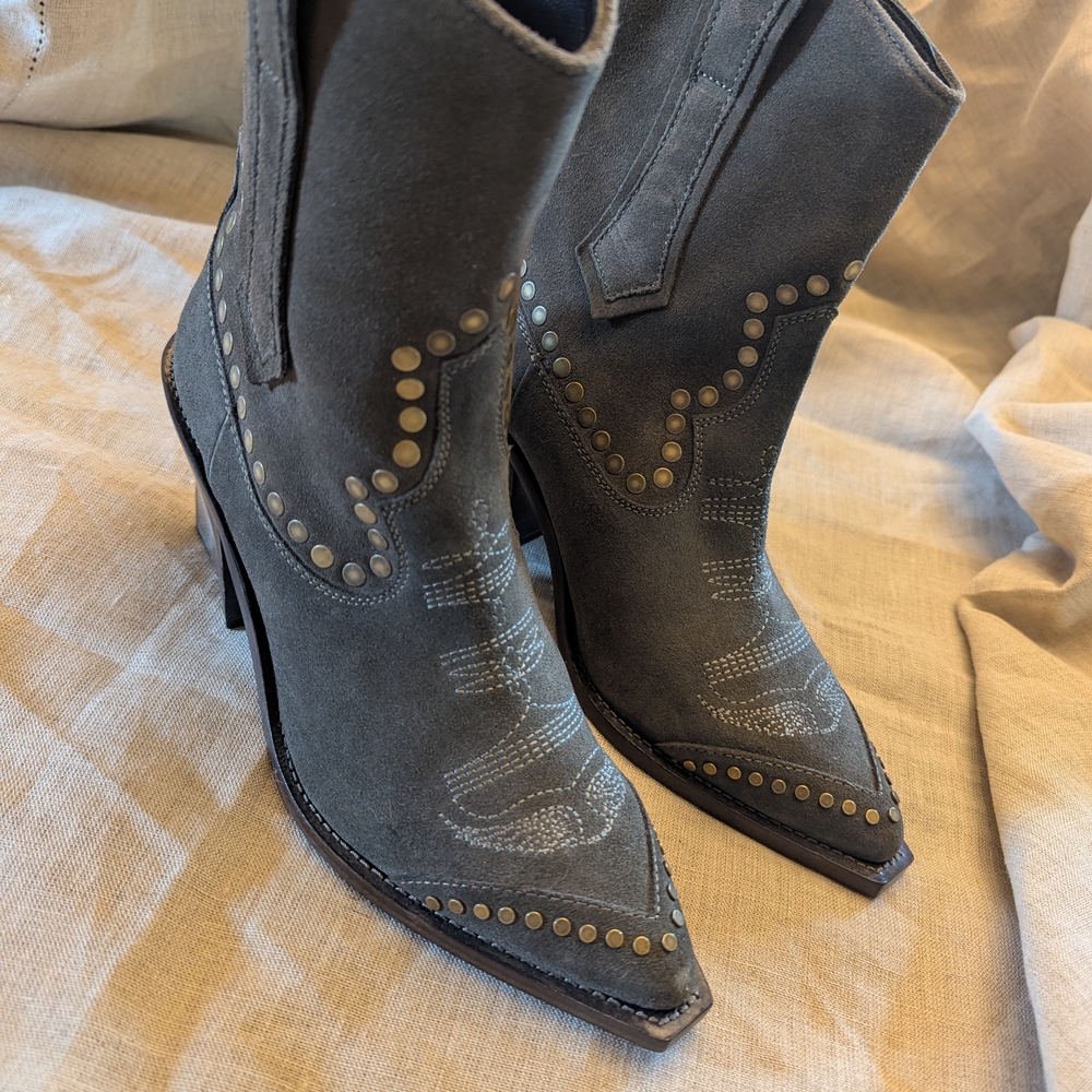 Zadig & Voltaire Gray Heeled Boots with Studded Accents